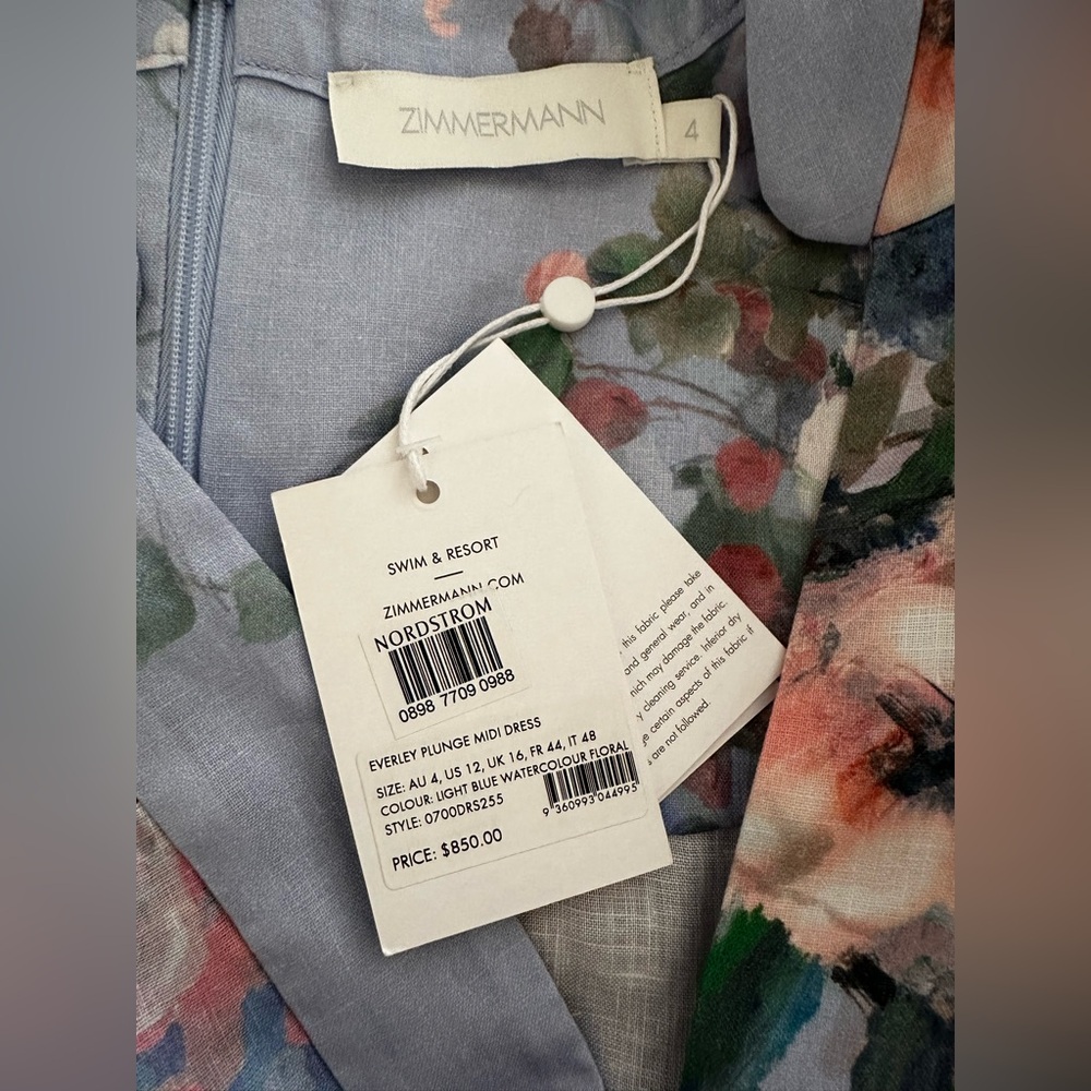 NWT $850 ZIMMERMANN Everley Plunge MIDI Dress Size AU 4 US 10-12 - Picture 9 of 15
